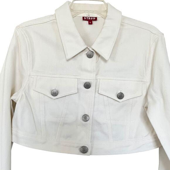Staud White Cropped Denim Truckee Jacket Size Medium - Picture 3 of 8